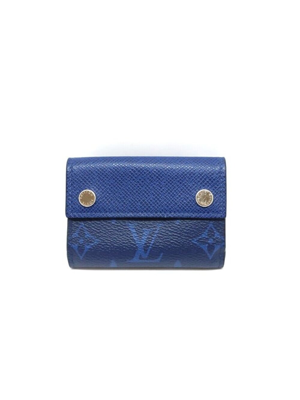 Hermes Ten Discovery Compact Wallet Cobalt Blue Taigarama Mini Trifold